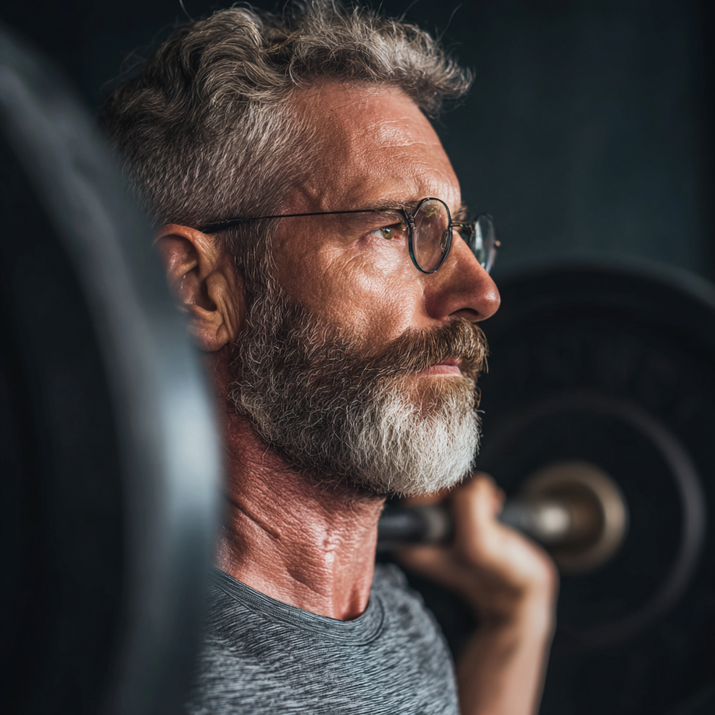 Middle-aged men engaged in strength training and personal development activities